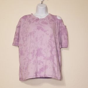 Somewhere West Women's Lavender Mineral Wash Shoulder Slash Short Sleeve Top XL